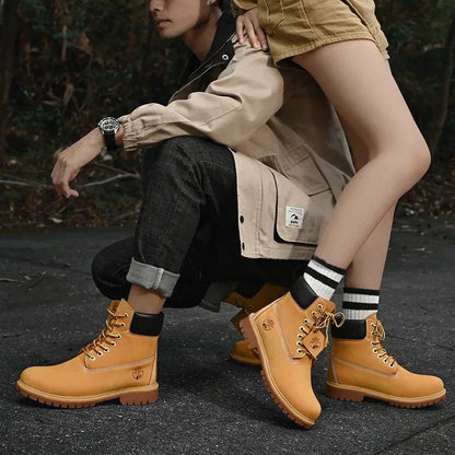Boots Men High Top Boots High Quality Women Leather Shoes Fashion Outdoor Sneakers Men Lace Up Non - Slip Ankle Boots for Couple - 𝐃𝐔𝐕𝐋𝐀𝐒𝐇𝐎𝐏