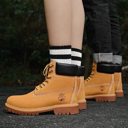 Boots Men High Top Boots High Quality Women Leather Shoes Fashion Outdoor Sneakers Men Lace Up Non - Slip Ankle Boots for Couple - 𝐃𝐔𝐕𝐋𝐀𝐒𝐇𝐎𝐏
