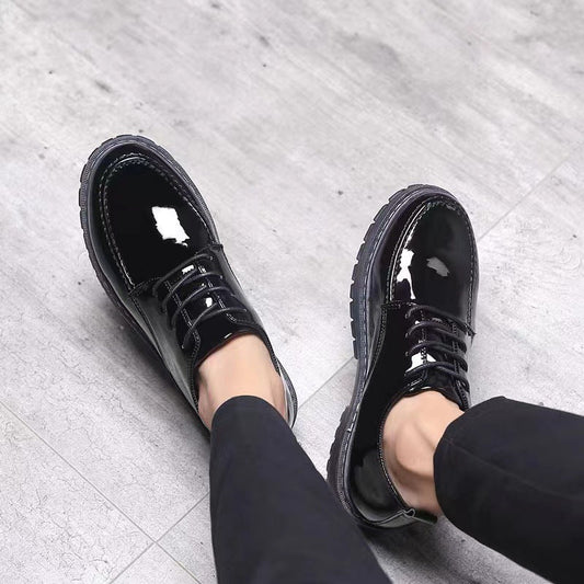 Bright leather casual leather shoes, men's business formal wear, British men's shoes, youth trend, versatile, thick soled, height increasing small leather shoes - 𝐃𝐔𝐕𝐋𝐀𝐒𝐇𝐎𝐏