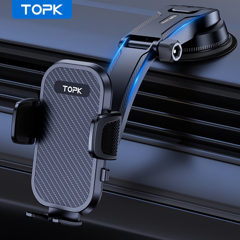 TOPK Phone Holder For Car Dashboard, Upgraded Adjustable Horizontally And Vertically Cell Phone Mount For Car Dashboard Compatible With All Phones