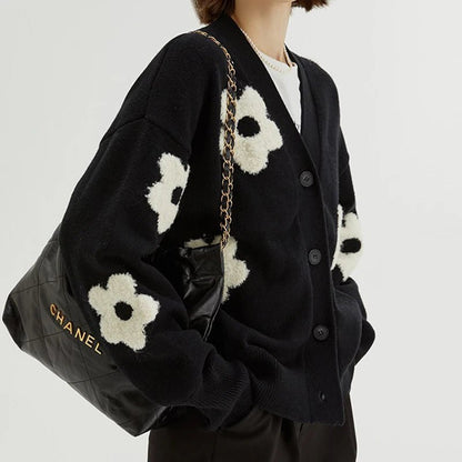 Cardigans for Women Sweater Floral Single Breasted V - Neck Chic Casual Knitted Coat Fashion Long Sleeve Female Cardigan - 𝐃𝐔𝐕𝐋𝐀𝐒𝐇𝐎𝐏