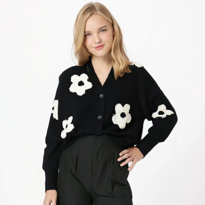 Cardigans for Women Sweater Floral Single Breasted V - Neck Chic Casual Knitted Coat Fashion Long Sleeve Female Cardigan - 𝐃𝐔𝐕𝐋𝐀𝐒𝐇𝐎𝐏