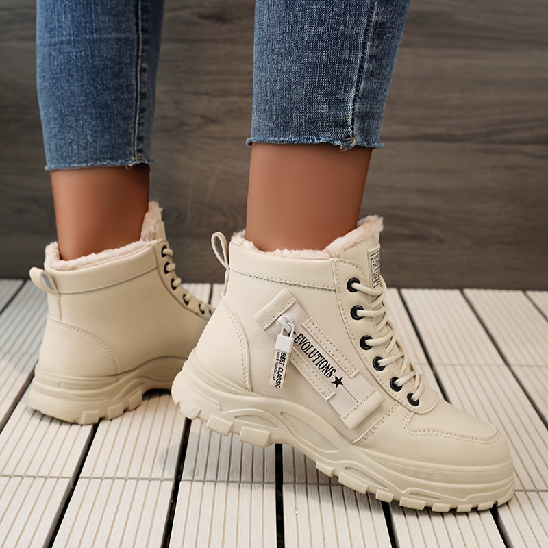 Women'S Winter High-Top Boots - Warm Fleece-Lined Ankle Boots with Thick Sole, Lace-Up Casual Style, &, Perfect for Cold Weather Comfort, Winter Boots