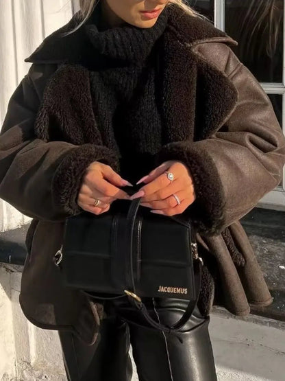 Collared Neck Long Sleeve Plush Jacket - 𝐝𝐮𝐯𝐥𝐚𝐬𝐡𝐨𝐩.𝐜𝐨𝐦