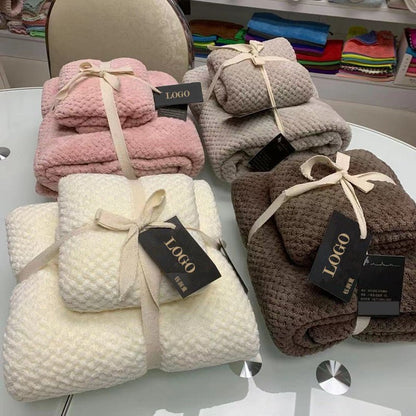 Ensemble de serviettes de bain en corail peluche avec motif ananas, absorbantes et douces, de marque eprolo.