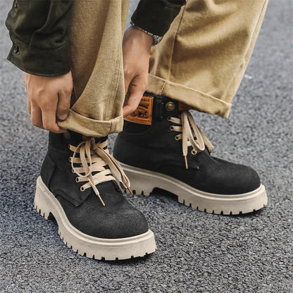 Cowboy boots new autumn thick soled Martin boots fashionable retro washed high top big toe shoes for men - 𝐝𝐮𝐯𝐥𝐚𝐬𝐡𝐨𝐩.𝐜𝐨𝐦