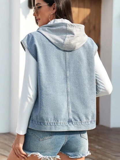 Drawstring Button Up Sleeveless Denim Jacket - 𝐃𝐔𝐕𝐋𝐀𝐒𝐇𝐎𝐏