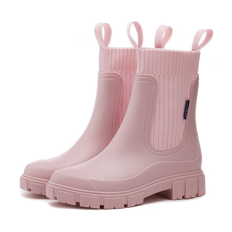 Elastic Waist Women's Mid - Calf Rain Boots, Durable Heeled Waterproof Non - Slip Outdoor Wearable Mid - Calf Boots for Rainy Weather - 𝐃𝐔𝐕𝐋𝐀𝐒𝐇𝐎𝐏