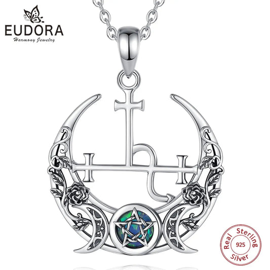 Eudora 925 Sterling Silver Lilith Moon Necklace for Women Man Opal Triple Moon Goddess Amulet Pendant Personality Jewelry Gift - 𝐝𝐮𝐯𝐥𝐚𝐬𝐡𝐨𝐩.𝐜𝐨𝐦