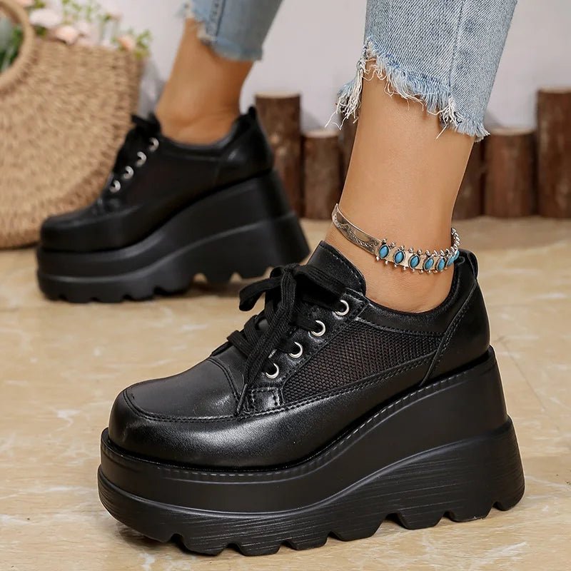 Fashion Black White Chunky Sneakers Gothic Platform Wedge Shoes for Woman 2025 Thick Bottom Mesh Breathable Sneakers Plus Size - 𝐃𝐔𝐕𝐋𝐀𝐒𝐇𝐎𝐏