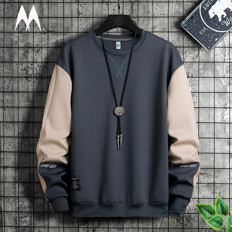 Fashion Patchwork Men Sweatshirt Autumn New Street Trend Hoodie Mens Casual Loose Pullover Korean Long Sleeved Top M - 5XL - 𝐃𝐔𝐕𝐋𝐀𝐒𝐇𝐎𝐏