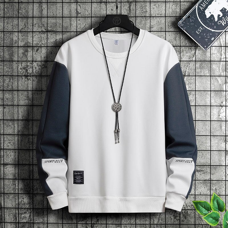 Fashion Patchwork Men Sweatshirt Autumn New Street Trend Hoodie Mens Casual Loose Pullover Korean Long Sleeved Top M - 5XL - 𝐃𝐔𝐕𝐋𝐀𝐒𝐇𝐎𝐏