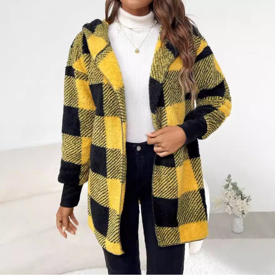 Fashionable Style Loose Plaid Color - Blocked Knitted Cardigan Women's Sweater - 𝐝𝐮𝐯𝐥𝐚𝐬𝐡𝐨𝐩.𝐜𝐨𝐦