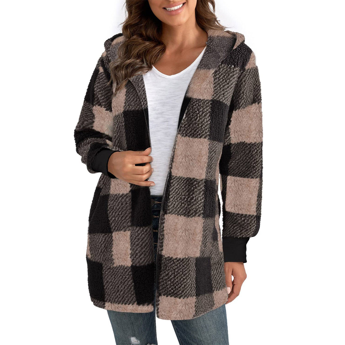 Fashionable Style Loose Plaid Color - Blocked Knitted Cardigan Women's Sweater - 𝐝𝐮𝐯𝐥𝐚𝐬𝐡𝐨𝐩.𝐜𝐨𝐦