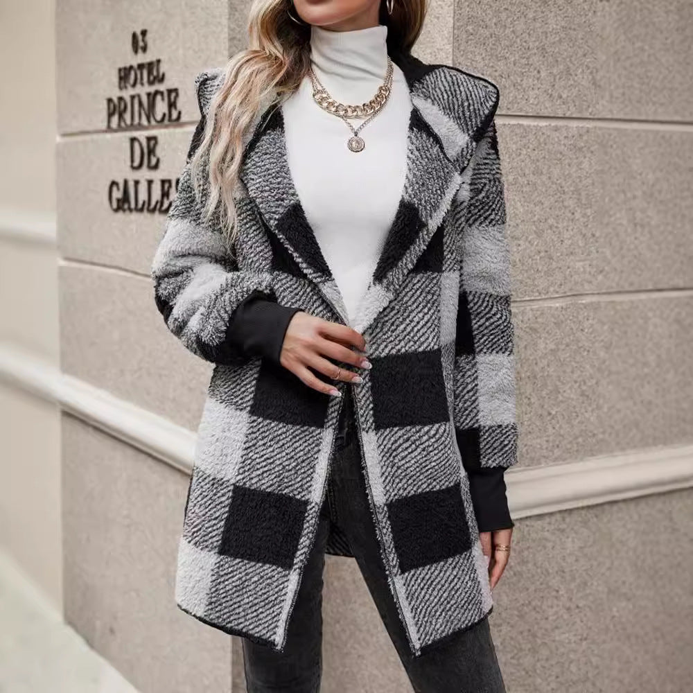 Fashionable Style Loose Plaid Color - Blocked Knitted Cardigan Women's Sweater - 𝐝𝐮𝐯𝐥𝐚𝐬𝐡𝐨𝐩.𝐜𝐨𝐦