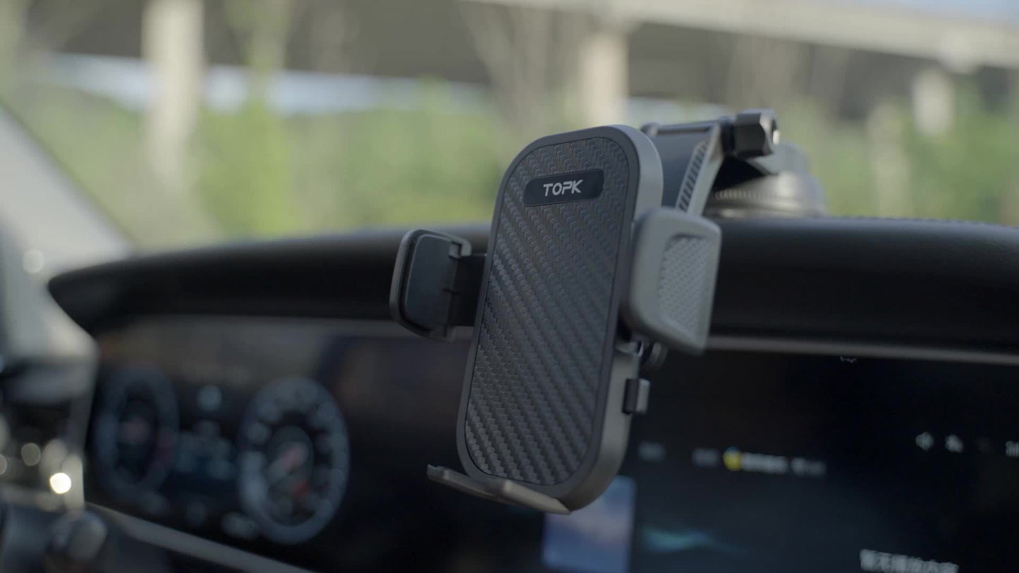 TOPK Phone Holder For Car Dashboard, Upgraded Adjustable Horizontally And Vertically Cell Phone Mount For Car Dashboard Compatible With All Phones