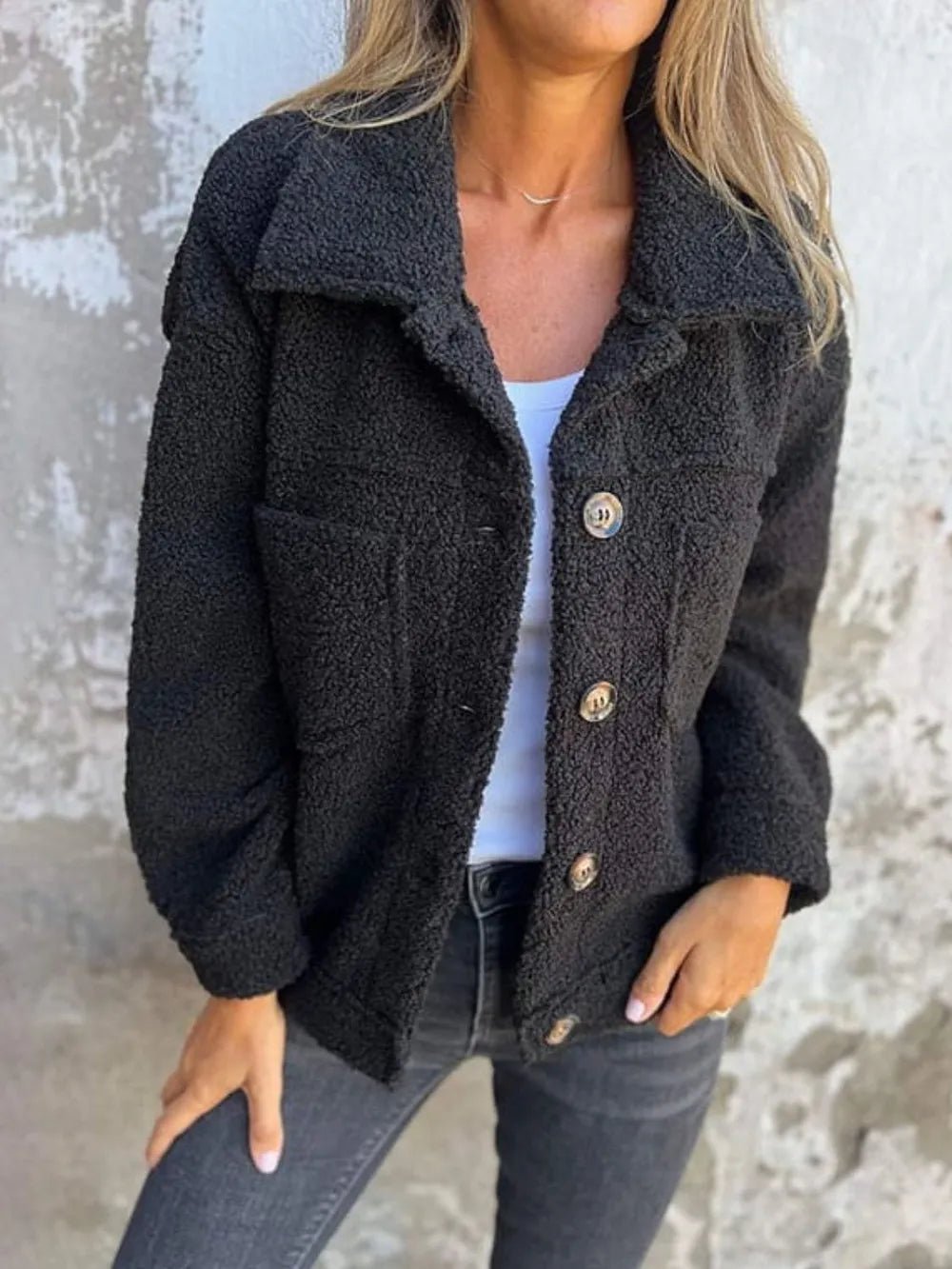 Full Size Fuzzy Button Up Drop Shoulder Jacket - 𝐃𝐔𝐕𝐋𝐀𝐒𝐇𝐎𝐏