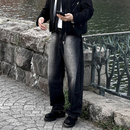 High - end Washed Denim Pants Men Autumn Loose Casual Straight Leg Pants Vintage Wide Leg Pants - 𝐝𝐮𝐯𝐥𝐚𝐬𝐡𝐨𝐩.𝐜𝐨𝐦