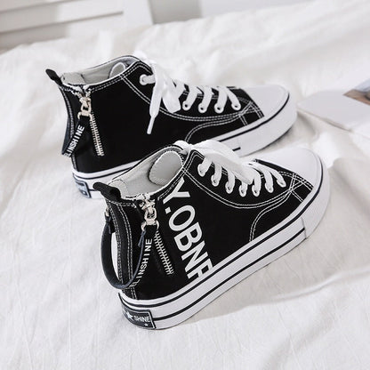 High top canvas shoes, women's versatile white board shoes, children's ins trendy side zipper women's shoes - 𝐝𝐮𝐯𝐥𝐚𝐬𝐡𝐨𝐩.𝐜𝐨𝐦