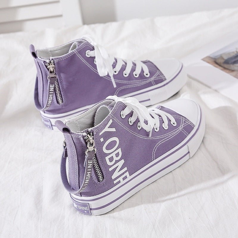High top canvas shoes, women's versatile white board shoes, children's ins trendy side zipper women's shoes - 𝐝𝐮𝐯𝐥𝐚𝐬𝐡𝐨𝐩.𝐜𝐨𝐦