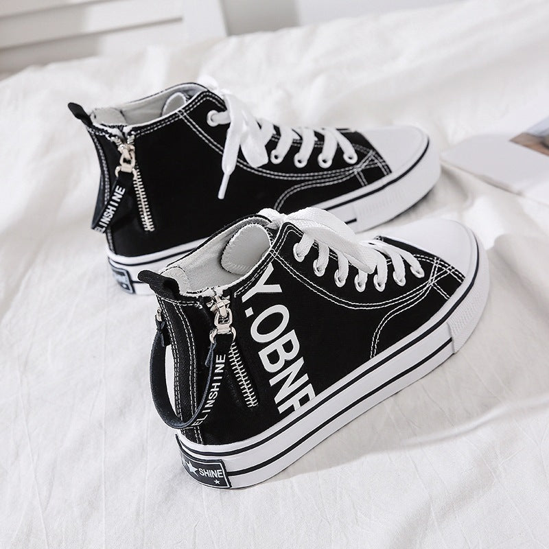 High top canvas shoes, women's versatile white board shoes, children's ins trendy side zipper women's shoes - 𝐝𝐮𝐯𝐥𝐚𝐬𝐡𝐨𝐩.𝐜𝐨𝐦