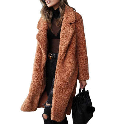 Long sleeved lapel women's plush top long coat lamb velvet double - sided velvet - 𝐃𝐔𝐕𝐋𝐀𝐒𝐇𝐎𝐏