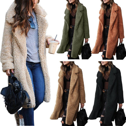 Long sleeved lapel women's plush top long coat lamb velvet double - sided velvet - 𝐃𝐔𝐕𝐋𝐀𝐒𝐇𝐎𝐏