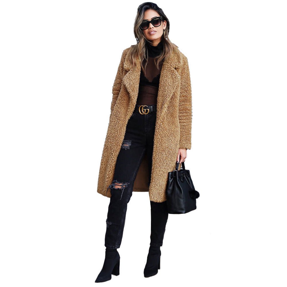 Long sleeved lapel women's plush top long coat lamb velvet double - sided velvet - 𝐃𝐔𝐕𝐋𝐀𝐒𝐇𝐎𝐏