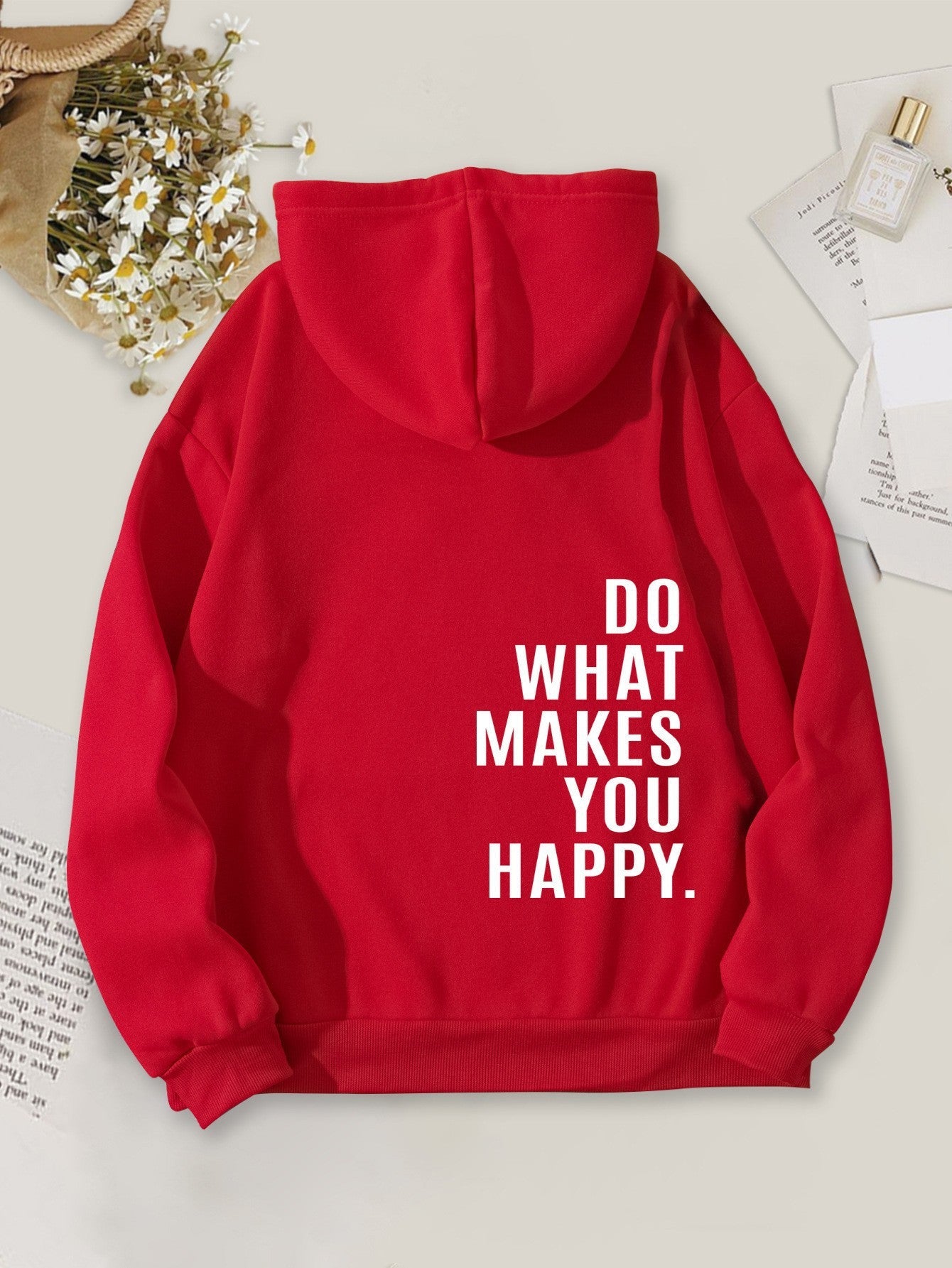 Loose Hooded Sweatshirt with Vintage Printed Letters and Drop Shoulder Sleeves for Women - 𝐝𝐮𝐯𝐥𝐚𝐬𝐡𝐨𝐩.𝐜𝐨𝐦