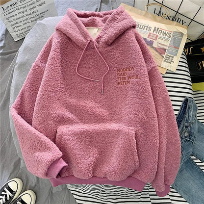 Loose Pocket Hoodies Womens Fleece Flannel Pullover Female Sweatshirt - 𝐝𝐮𝐯𝐥𝐚𝐬𝐡𝐨𝐩.𝐜𝐨𝐦