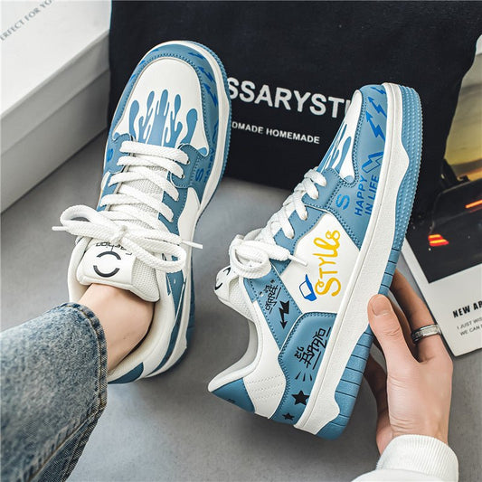 Low cut lace up men's shoes Korean version fashionable color blocked student shoes outdoor niche casual board shoes - 𝐝𝐮𝐯𝐥𝐚𝐬𝐡𝐨𝐩.𝐜𝐨𝐦