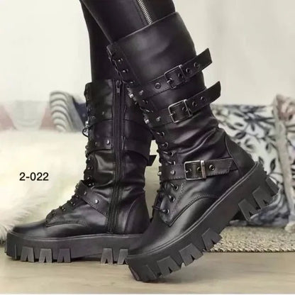Luxury Brand Woman Boots Winter New Pu Leather Platform Fashion Lace Up Punk Gothic Booties Casual Work Shoes botines mujer - 𝐃𝐔𝐕𝐋𝐀𝐒𝐇𝐎𝐏