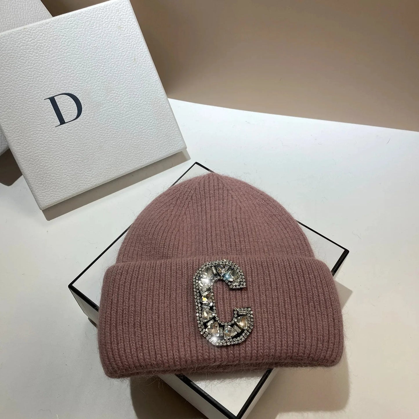 Luxury Rhinestone Letter C Knitted Hat Real Rabbit Fur Women Men Winter Warm Beanie Ear Protection Sking Skullies Beanies Cap - 𝐝𝐮𝐯𝐥𝐚𝐬𝐡𝐨𝐩.𝐜𝐨𝐦