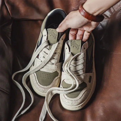 Maden Men's Retro Color Block Casual Skate Shoes Chunky Platform Soft Sole Lace - Up Round Toe Board Shoes Street Trendy Sneakers - 𝐃𝐔𝐕𝐋𝐀𝐒𝐇𝐎𝐏