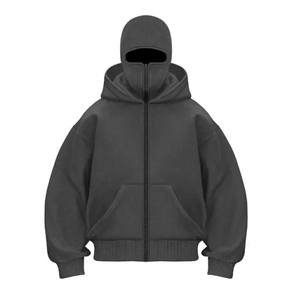 Men and women Balaclava Y2K Gothic Harajuku winter Warm new item double hooded sweatshirt men's hooded mask zipper sports Jacket - 𝐃𝐔𝐕𝐋𝐀𝐒𝐇𝐎𝐏