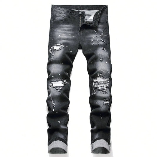 Men Cracked Blue Pleated Patch Biker Jeans Streetwear Holes Ripped Distressed Patchwork Stretch Denim Pants Slim Skinny Trousers - 𝐝𝐮𝐯𝐥𝐚𝐬𝐡𝐨𝐩.𝐜𝐨𝐦