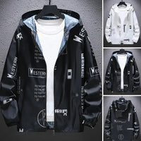 Men Windbreakers Hooded Jacket Zipper Closure Anti - UV Breathable Windproof Elastic Cuff Letter Print Cool Coat Male Outerwear - 𝐃𝐔𝐕𝐋𝐀𝐒𝐇𝐎𝐏