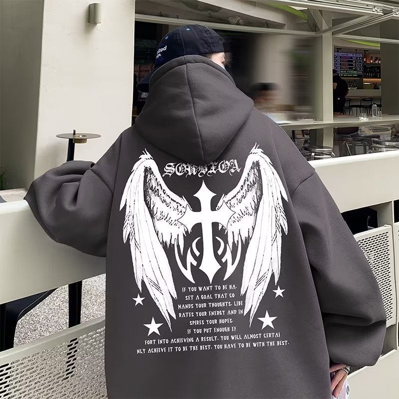Men's Cross Wings Trendy Loose Lazy Style Casual Hoodie Jacket - 𝐝𝐮𝐯𝐥𝐚𝐬𝐡𝐨𝐩.𝐜𝐨𝐦