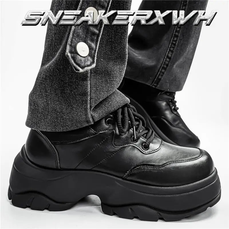 Men's Derby Shoes Autumn New Style Thick Bottom Heightening Casual Shoes All - Match British Style round Toe Rubber Outsole - 𝐝𝐮𝐯𝐥𝐚𝐬𝐡𝐨𝐩.𝐜𝐨𝐦