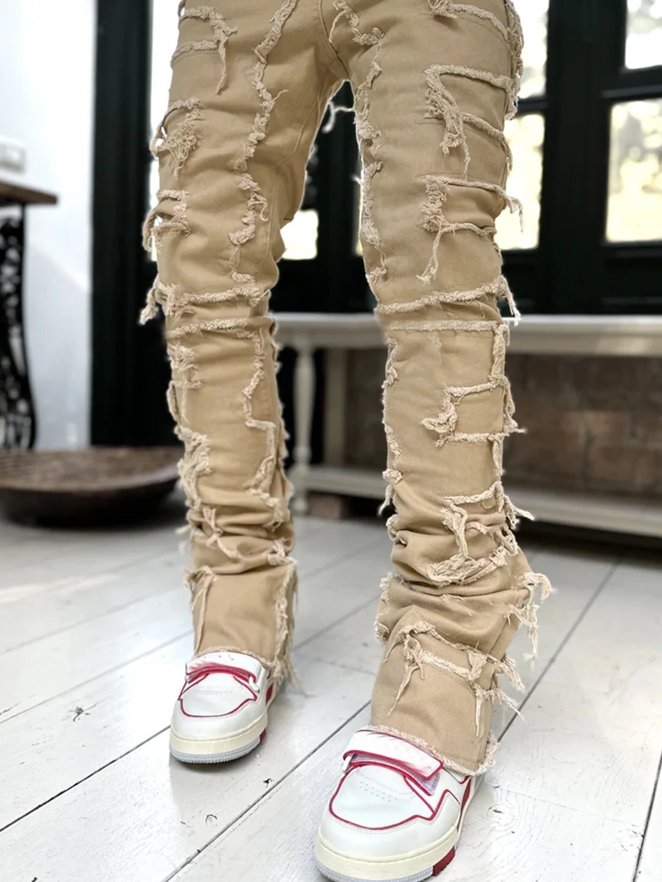 Men's Regular Fit Stacked Jeans Ripped Slim Fit Patch Distressed Destroyed Straight Denim Pants Hip Hop Streetwear Trouser Cloth - 𝐝𝐮𝐯𝐥𝐚𝐬𝐡𝐨𝐩.𝐜𝐨𝐦