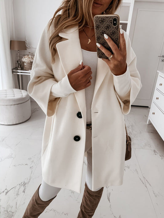 New Autumn And Winter Three Quarter Sleeve Button Lapel Pocket Woolen Coat Women - 𝐃𝐔𝐕𝐋𝐀𝐒𝐇𝐎𝐏