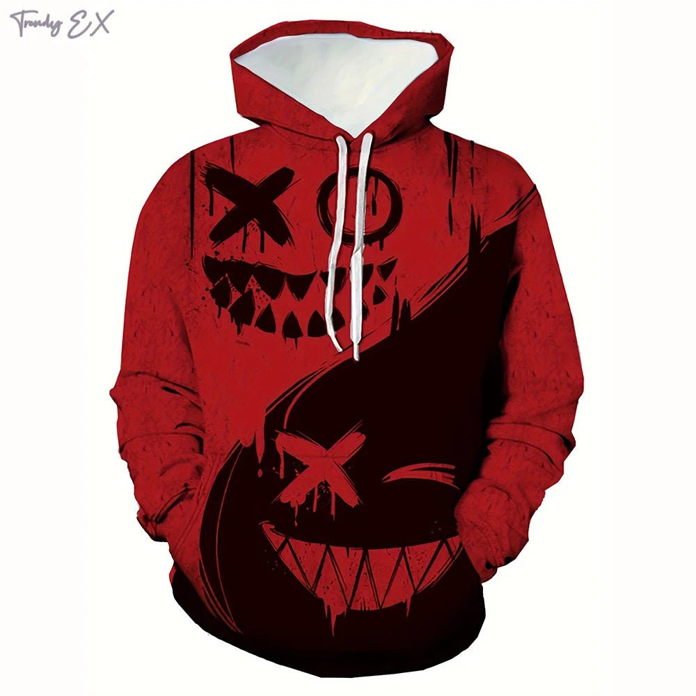 New autumn men's fashionable smiling face design printed soft and comfortable hooded sweatshirt outdoor streetwear - 𝐃𝐔𝐕𝐋𝐀𝐒𝐇𝐎𝐏