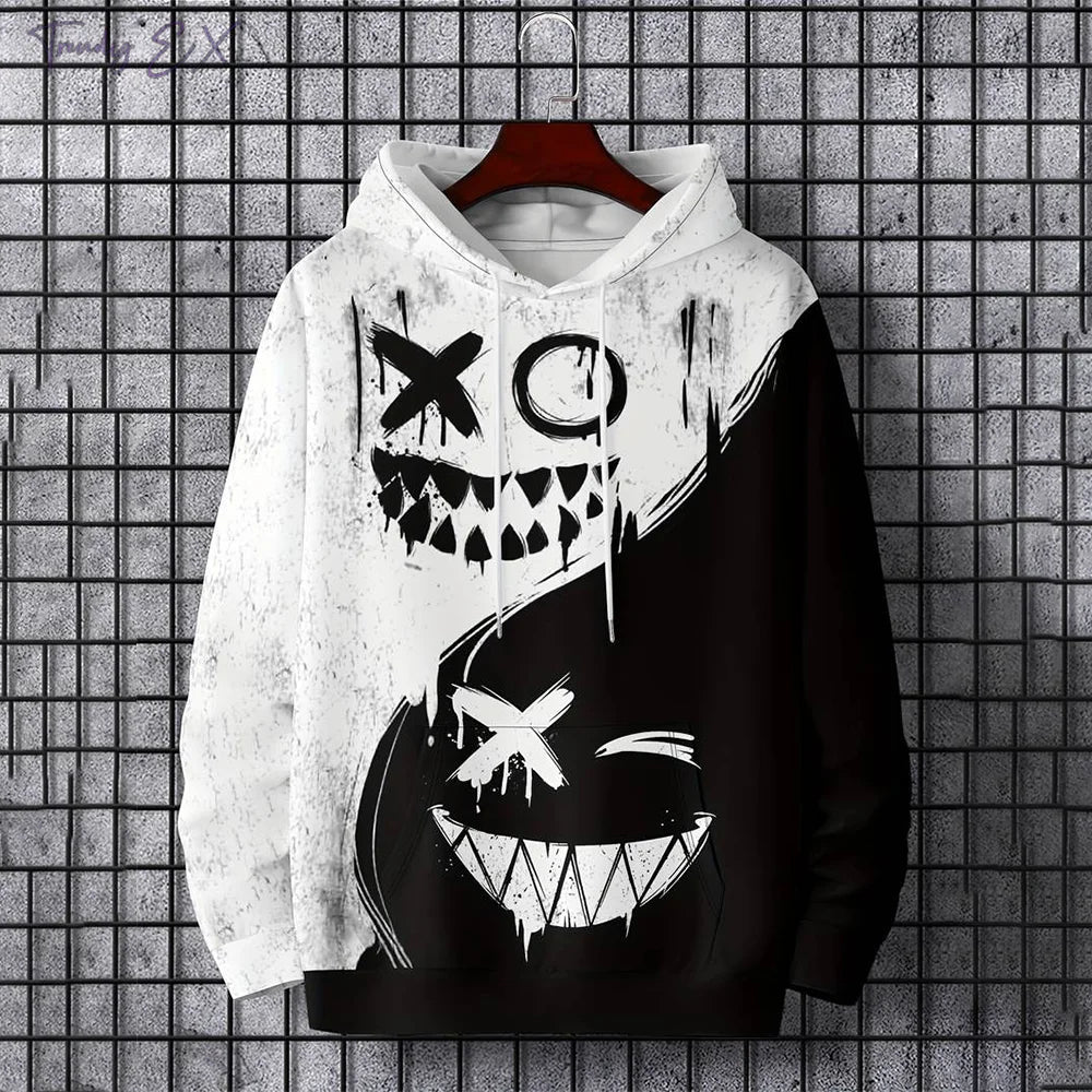 New autumn men's fashionable smiling face design printed soft and comfortable hooded sweatshirt outdoor streetwear - 𝐃𝐔𝐕𝐋𝐀𝐒𝐇𝐎𝐏