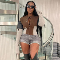 New Autumn Women's Personalized Street Trendy Non standard Splicing Hidden Button Casual Top - 𝐃𝐔𝐕𝐋𝐀𝐒𝐇𝐎𝐏