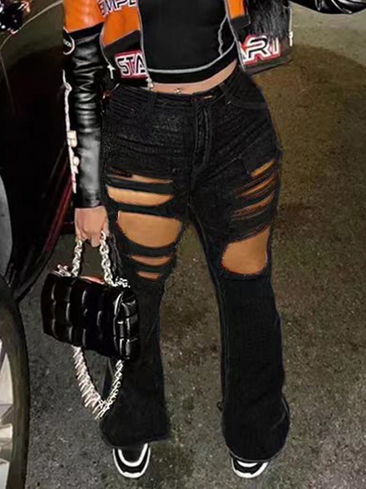 New Network Red Popular Broken Flare Jeans Floor Pulling High Elastic Pants - 𝐝𝐮𝐯𝐥𝐚𝐬𝐡𝐨𝐩.𝐜𝐨𝐦