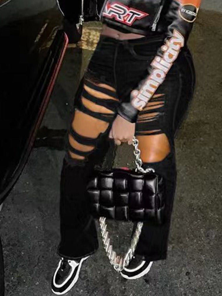 New Network Red Popular Broken Flare Jeans Floor Pulling High Elastic Pants - 𝐝𝐮𝐯𝐥𝐚𝐬𝐡𝐨𝐩.𝐜𝐨𝐦