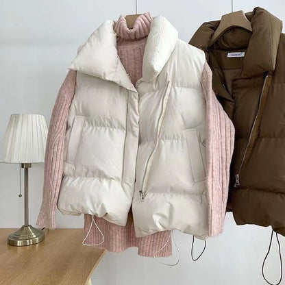 Padded Vest for Women, Korean Style, Loose Fit, Stand Collar Solid Color Spring and Autumn Fashion - 𝐃𝐔𝐕𝐋𝐀𝐒𝐇𝐎𝐏