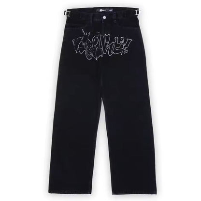 Personalized letter printed jeans, men's spring and autumn high street hip - hop fashion brand, loose straight leg pants - 𝐝𝐮𝐯𝐥𝐚𝐬𝐡𝐨𝐩.𝐜𝐨𝐦