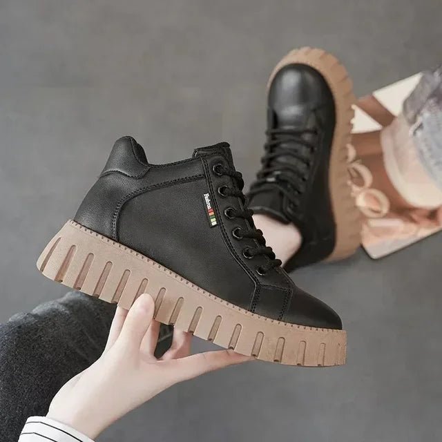 Platform Shoes for Women Boots Leather Lace Up Winter Casual Shoes Women Solid Color Ankle Boots Canvas Round Toe Women Shoes - 𝐃𝐔𝐕𝐋𝐀𝐒𝐇𝐎𝐏