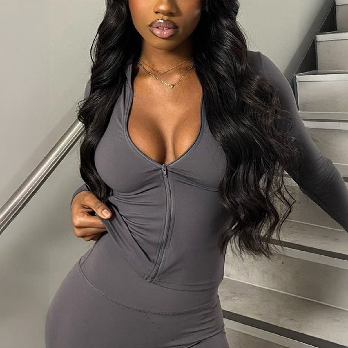 Solid color zipper cardigan long sleeved top jacket - 𝐝𝐮𝐯𝐥𝐚𝐬𝐡𝐨𝐩.𝐜𝐨𝐦